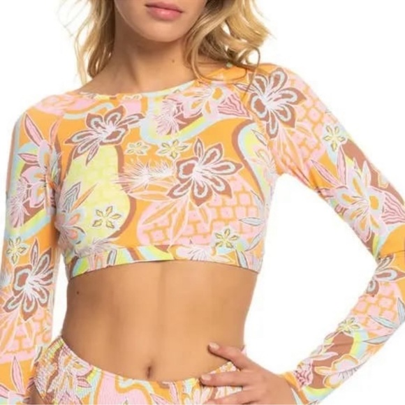 NWT Roxy Delic Long Sleeve Crop Rashguard Bikini Top NWT Women’s Size Small - Picture 2 of 11